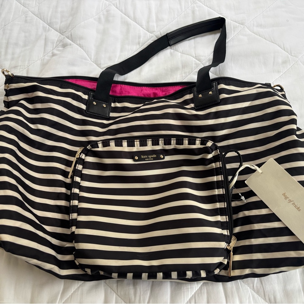 Kate Spade Black and White Striped Pop Up Duffle